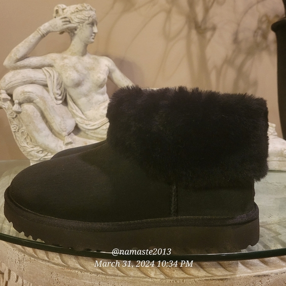 Ugg Women's Classic Mini Fluff Boot SN 1106757 Fur Designer Suede Winter #448 - Picture 9 of 14